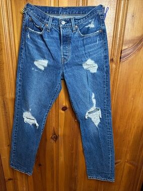 Levi's Blue Distressed Slim Straight Jeans